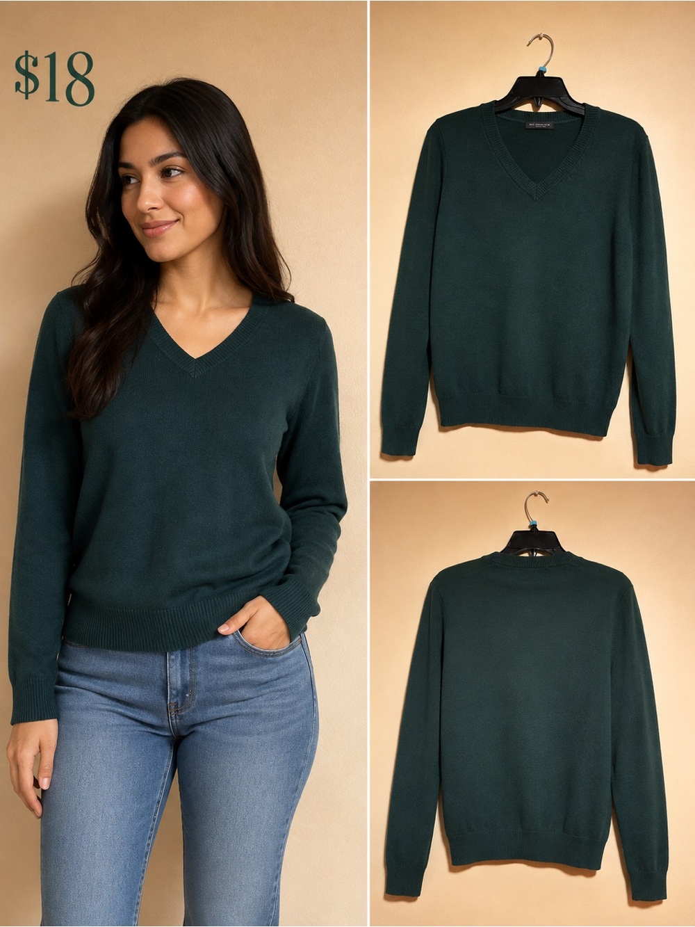Van Heusen Women's V-Neck Sweater in Forest Green